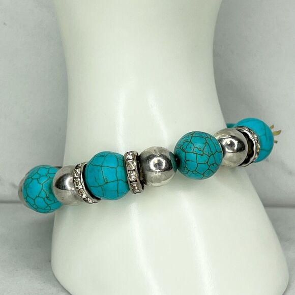 Faux Turquoise Bubble Beaded Rhinestone Stretch Bracelet - Picture 1 of 7